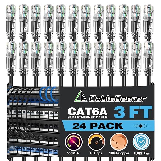 CableGeeker Patch Cables Cat6a 3ft Slim, Cat6 Ethernet Patch Cable 10G Support by CableGeeker