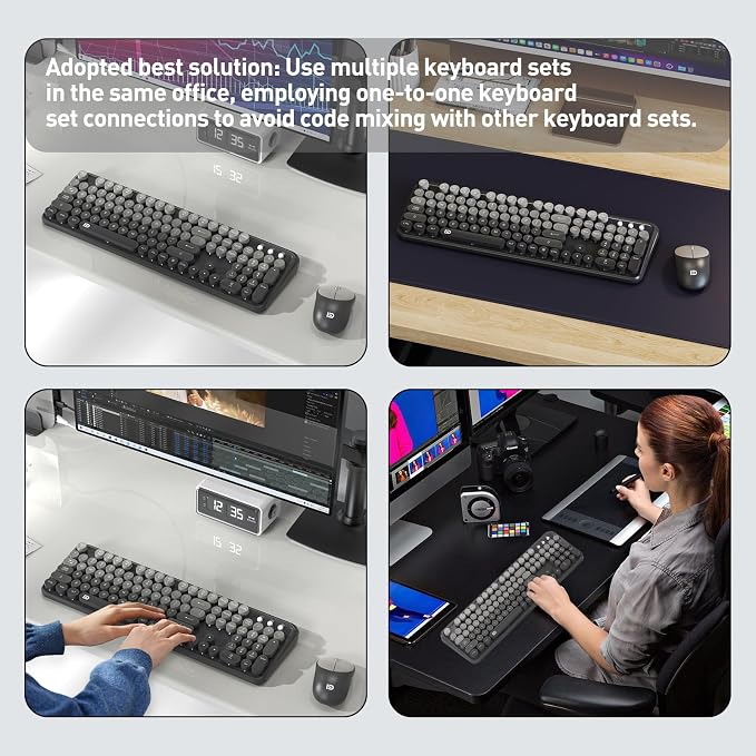 Wireless Keyboard and Mouse Combo, 104 Round Keys Cute Colorful Cordless - Image 6