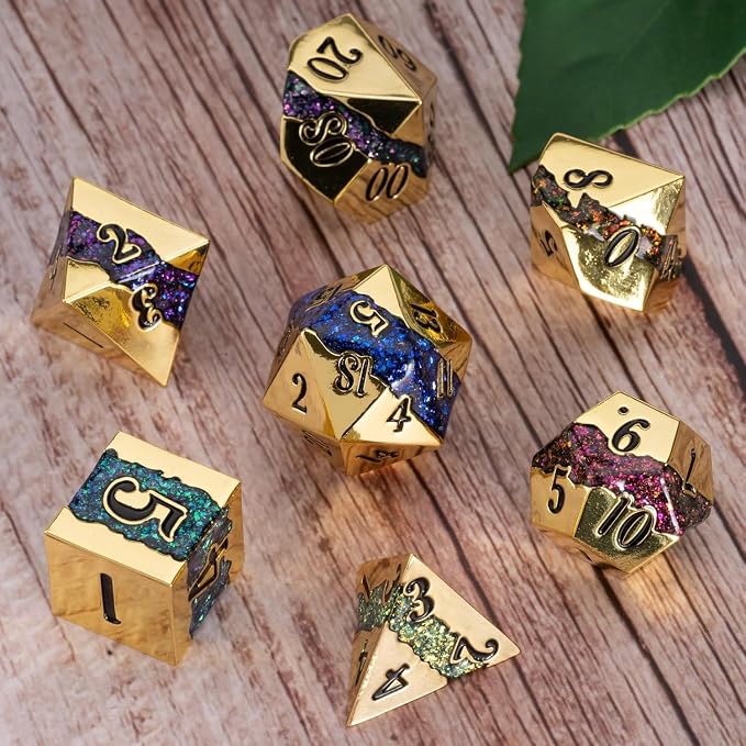 Metal DND Dice Set, Mica Glitter Stripe Dice Set - Image 5