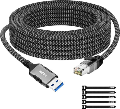 USB to Ethernet Cable 30 FT, 3.0 A Male to RJ45 Male Cord, Directly Connected by Kxable