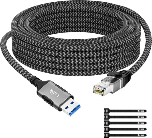USB to Ethernet Cable 25 FT, USB 3.0 A Male to RJ45 Male Cord, Directly by Kxable