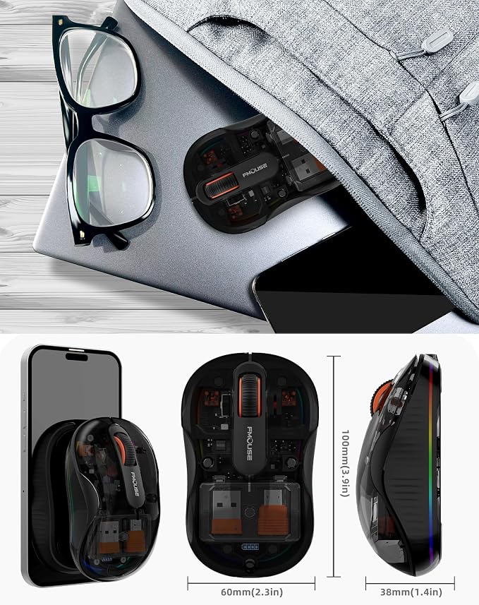 Bluetooth Wireless Mouse, Transparent RGB Tri-Modes Mouse, USB-C Receiver Ideal - Image 7