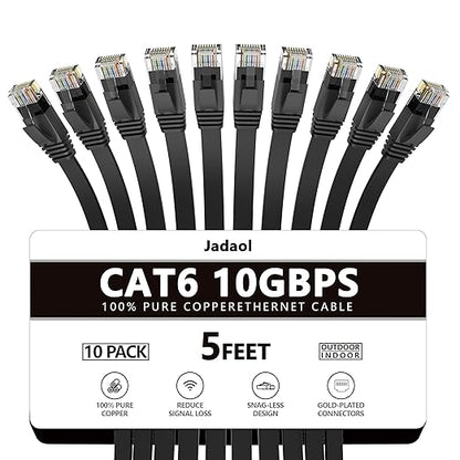 Jadaol Cat 6 Ethernet Cable 5ft 10-Pack, 10Gbps Support Cat8 Cat7 Network by Jadaol