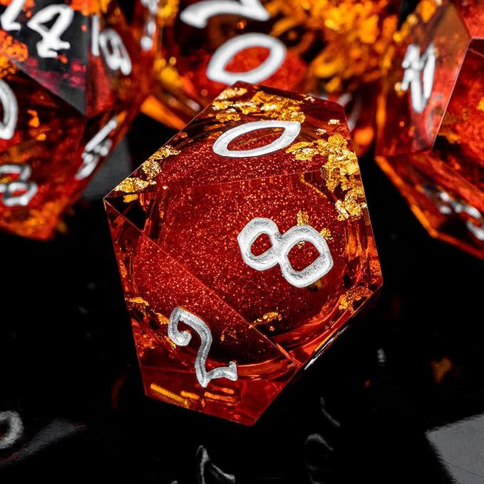 ARUOHHA Liquid Core DND Dice Set, RPG Silver Numbers Red Dungeons Polyhedral - Image 4