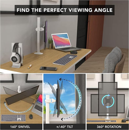 Mount-It! White Single Monitor Stand – Adjustable Desk Arm - Image 3