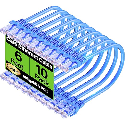 Cat6 Ethernet Cable 10Gbps 6 ft, UTP Ethernet Cable Cat 6, Flexible Bare Copper by Unknown