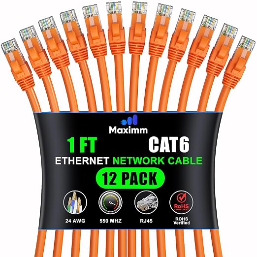 Maximm Cat 6 Ethernet Cable - 1 ft - High-Speed LAN by MaximmCable