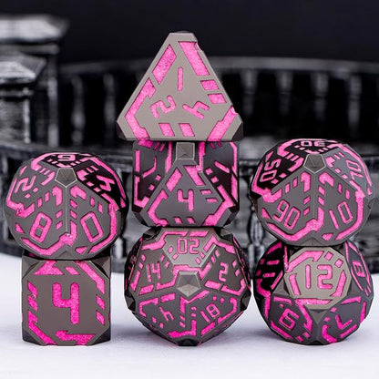 Metal DND Sci-fi Dice Set 7PCS Luminous Pink Stripe Polyhedral Dice - Image 4