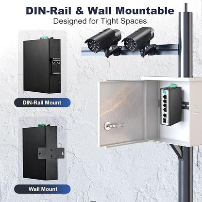 6 Port Mini Gigabit Industrial DIN-Rail PoE Switch, 4 x 100/1000Mbps POE Ports - Image 8