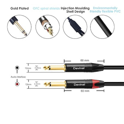 Devinal 1/4 to Dual 1/4 Y-Splitter Cable, 6.35mm TRS to Dual 6.35mm TS Insert - Image 2