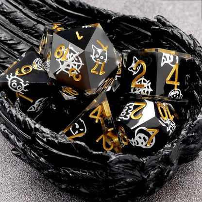 Haxtec Sticker Sharp Edge Dice Halloween Dice Resin DND Dice Set 7PCS Glow in - Image 7