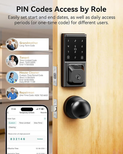Smart Deadbolt Lock with Knob Handle, Keyless Entry Door Lock Set, Fingerprint - Image 5