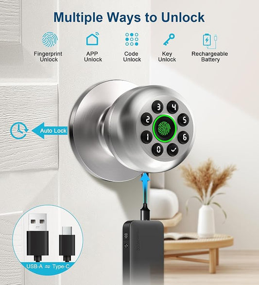 KLLOQUE Fingerprint Door Lock, Smart Fingerprint Door Knob - Image 2