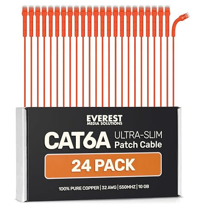 Everest Ultra Slim Cat6a Ethernet Patch Cables 15ft Orange by EverestMediaSolutions
