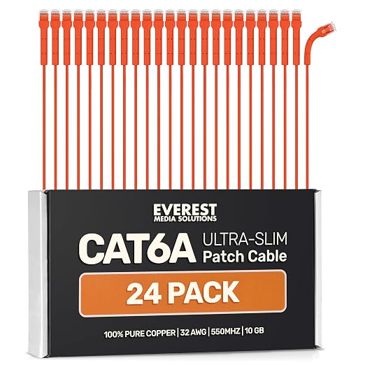 Everest Ultra Slim Cat6a Ethernet Patch Cables 7ft Orange by EverestMediaSolutions