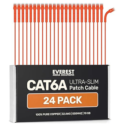 Everest Ultra Slim Cat6a Ethernet Patch Cables 3ft Orange by EverestMediaSolutions