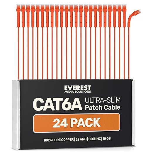Everest Ultra Slim Cat6a Ethernet Patch Cables 3ft Orange by EverestMediaSolutions
