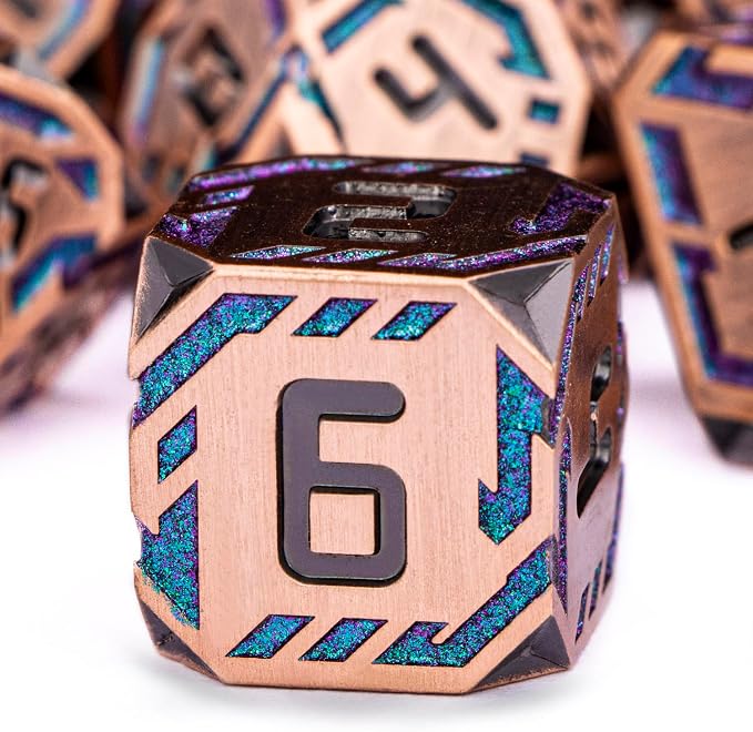 Metal DND Sci-fi Dice Set 7PCS Stripe Polyhedral Dice - Image 3