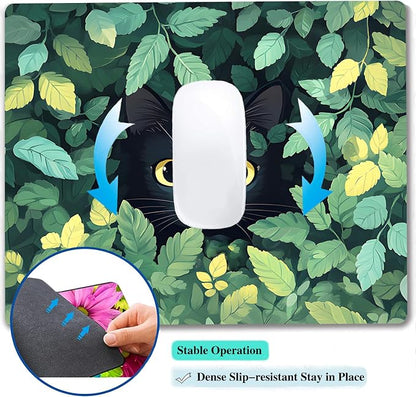 Green Flowers Black Cat Custom Mouse Pad - Image 5