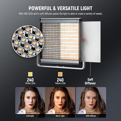 NEEWER 2 Pack Bi Color Dimmable 480 LED Video Light Kit, 28W 3200-5600K CRI96+ - Image 3