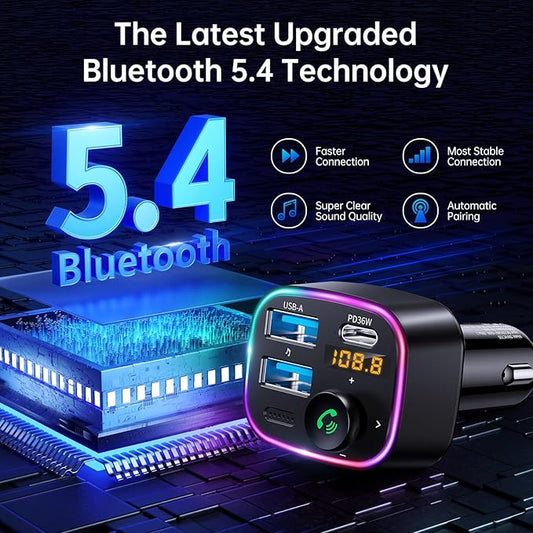 Syncwire Bluetooth 5.4 FM Transmitter Car Adapter 48W Wireless Radio Music - Image 2