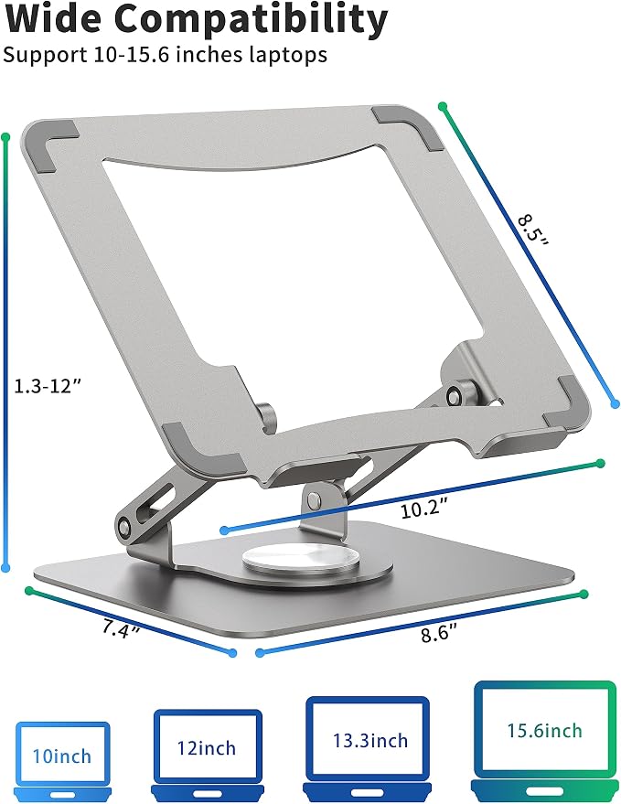 SOUNDANCE Laptop Stand with 360° Rotating Base, Ergonomic Computer Riser - Image 4