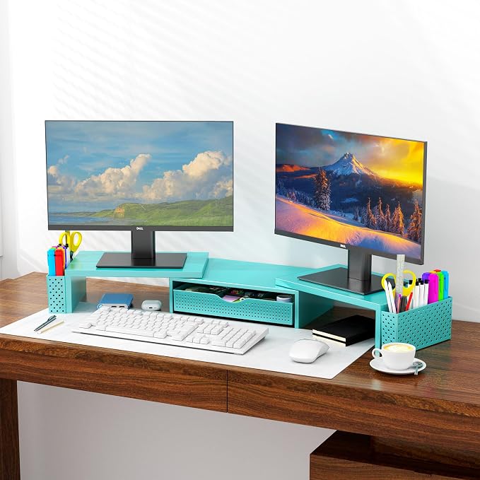 Spacrea Metal Desk Organizers and Accessories, Dual Monitor Stand Riser - Image 2