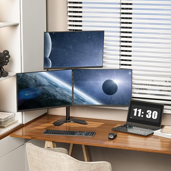 WALI Triple Monitor Stand, Free Standing Three Monitor Desk Mount Fully - Image 2