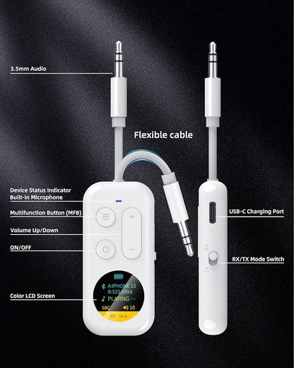 Bluetooth Wireless Audio Transmitter/Receiver, 20+ Hours Playtime, Supports 2 - Image 3