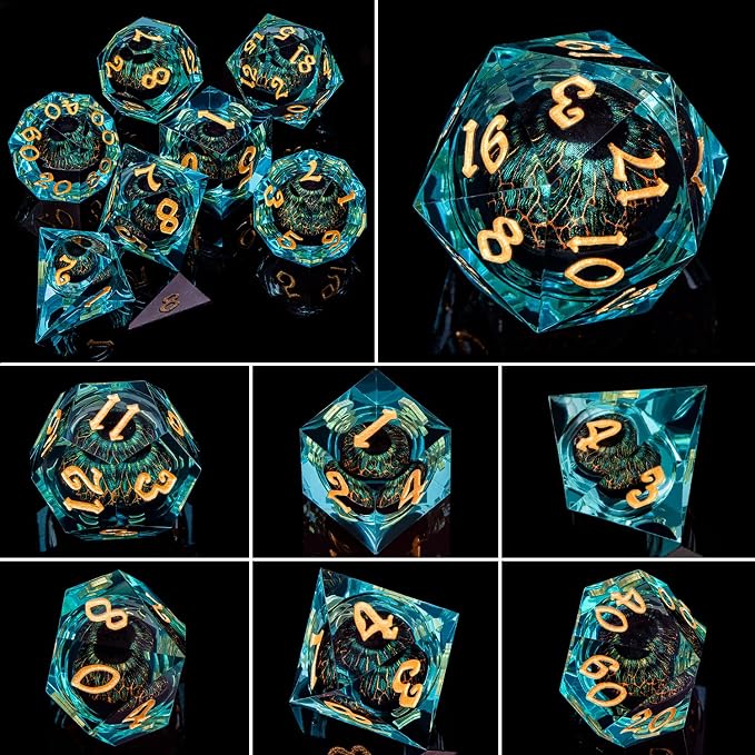 ARUOHHA DND Resin Dice Dragon Eye Dice Liquid Core Red Sharp Edged Dice Set - Image 5