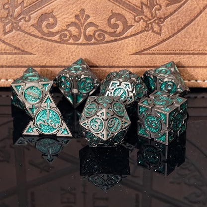 Green Black Nickel Finish Heavy Metal DND Dice Set - Image 2