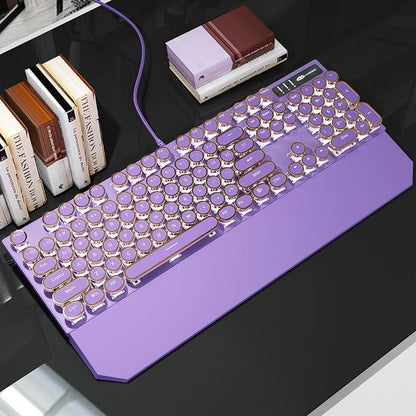 MageGee Typewriter Mechanical Gaming Keyboard, Retro Punk Purple Round Keycaps - Image 5