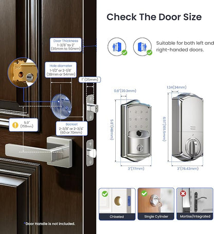 Veise VE027 Built-in Wi-Fi Smart Lock, Fingerprint Keyless Entry Front Door Lock - Image 14