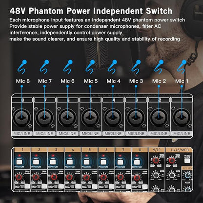 Digital Mixer 16 Channel, Sound Board Mixing Console, Dual DSP Reverb, Dual - Image 2
