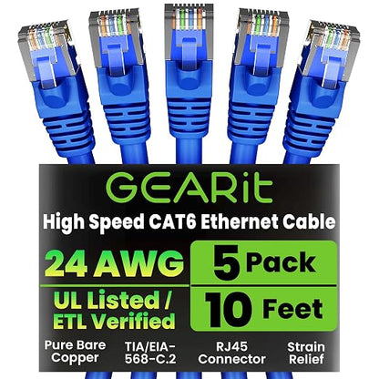 GEARit Cat 6 Ethernet Patch Cable 10 ft Blue by GEARit