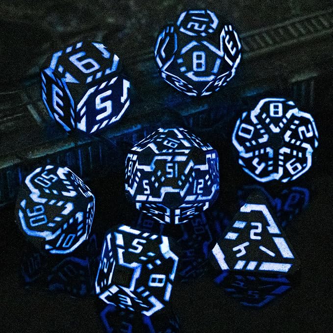 Metal DND Sci-fi Dice Set 7PCS Luminous Purple Stripe Polyhedral Dice - Image 3