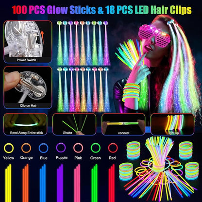 OLUPP 148 PCS Glow in the Dark Party Supplies, 16 Fiber Optic Wands, 14 LED - Image 5