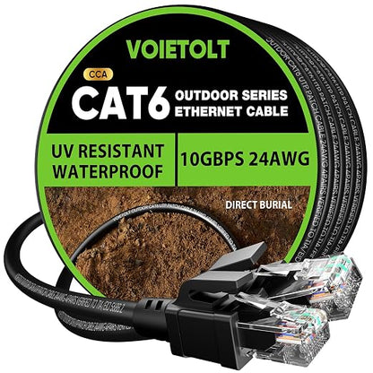 Cat 6 Outdoor Ethernet Cable 150 ft, 24AWG 10Gbps Cat6 Cable Cord Waterproof by EthernetCable