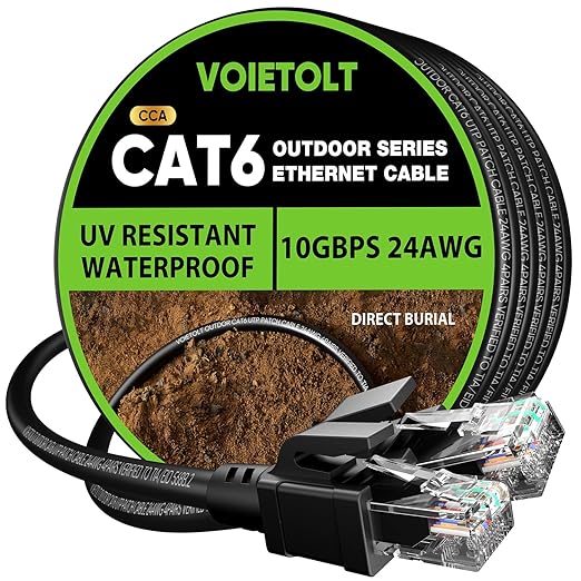 Cat 6 Outdoor Ethernet Cable 60 ft, 24AWG 10Gbps Cat6 Cable Cord Waterproof by EthernetCable