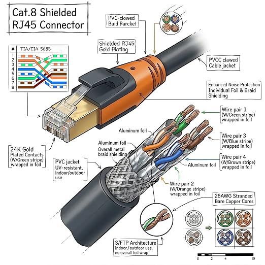 Cat 8 Ethernet Cable 30ft, High Speed LAN Cables 40Gbps 2000MHz Shielded - Image 9