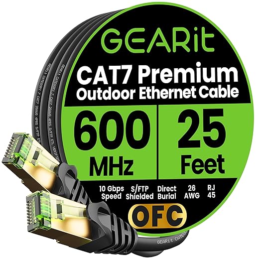 GEARit Cat7 Outdoor Ethernet Cable SFTP Shielded Foil Twisted Pair, Pure Copper by GEARit