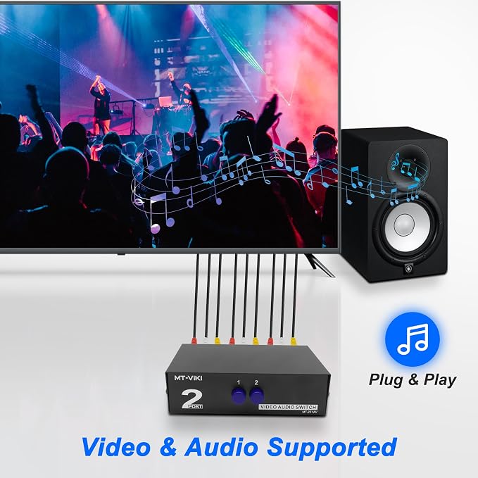 MEIRIYFA 2 Way AV RCA Switcher Splitter 2 in 1 Out, 2 Port AV RCA Switch 2-in-1 - Image 7