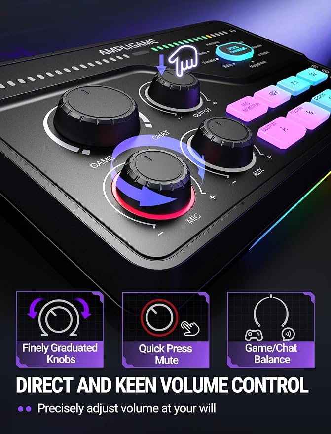 Fifine Gaming Audio Mixer for 7.1ch Surround Sound Headphone Amp-Volume - Image 3