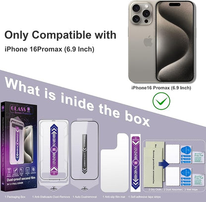 2 Pack Screen Protector for iPhone 16 Pro Max, 9H Tempered Glass, Full Coverage - Image 7