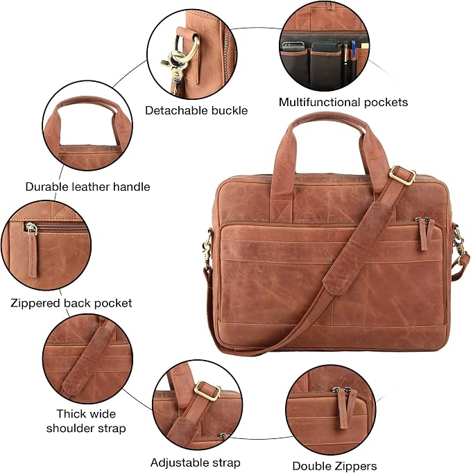 Leather briefcases Laptop Messenger Bags Best Office School College Satchel Bag - Image 6