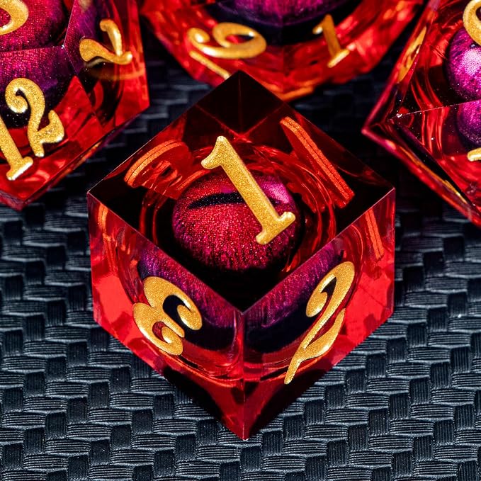 ARUOHHA DND Dragon Eye Dice Liquid Core Red Resin Sharp Edged Dice - Image 3