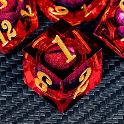 ARUOHHA DND Dragon Eye Dice Liquid Core Red Resin Sharp Edged Dice - Image 3