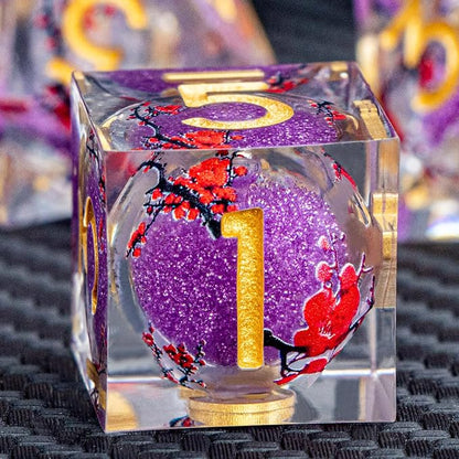 ARUOHHA DND Resin Dice Plum Blossom Liquid Core Purple Sharp Edged Polyhedral by ARUOHHA