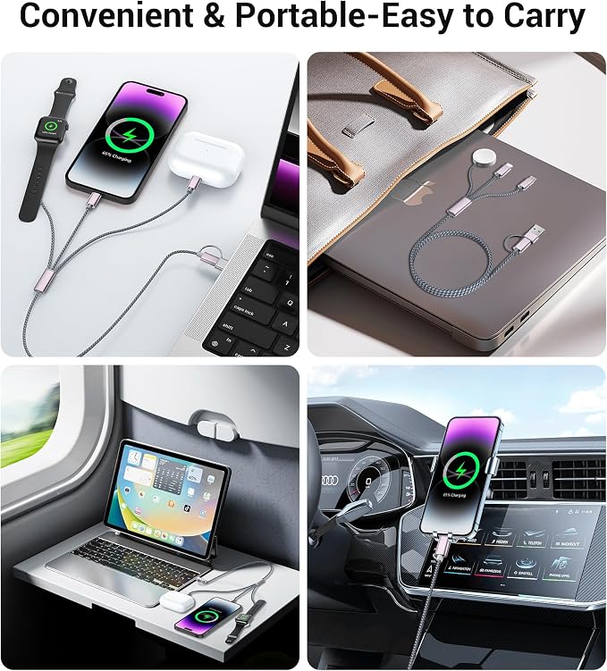 Temdan for Travel Essentials, 3 in 2 USB C Cable for Apple Watch Charger/iPhone - Image 3