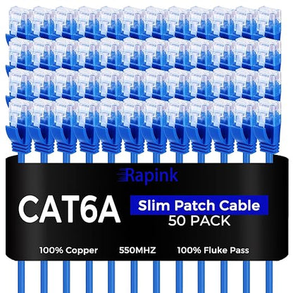 Rapink Patch Cables Cat6a 1ft Slim, Cat6a Ethernet Patch Cable 10G Support by Rapink